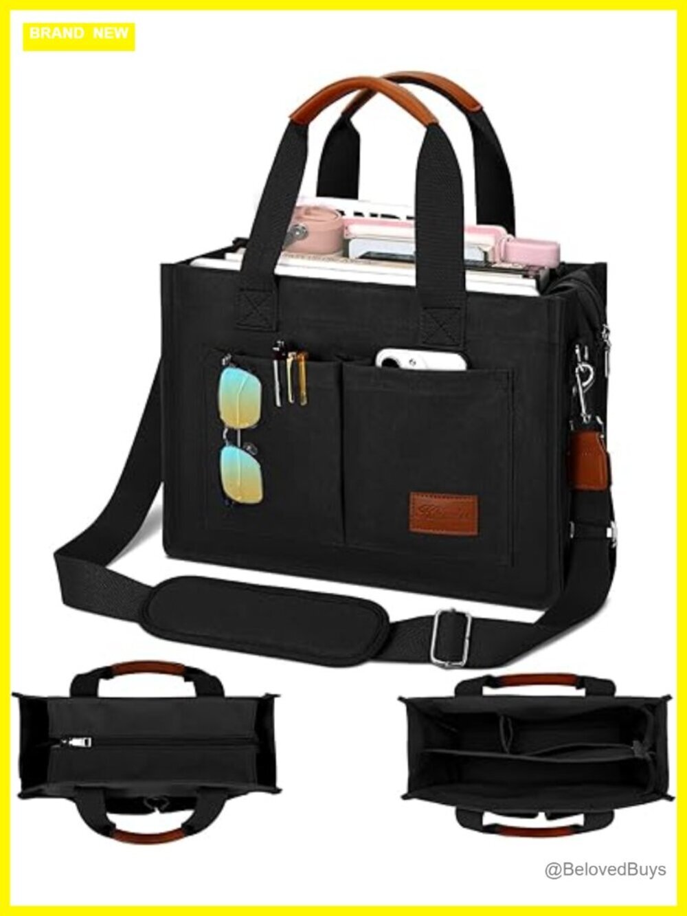 Large Canvas Tote Bag with Zipper and Compartments Crossbody Work Messenger